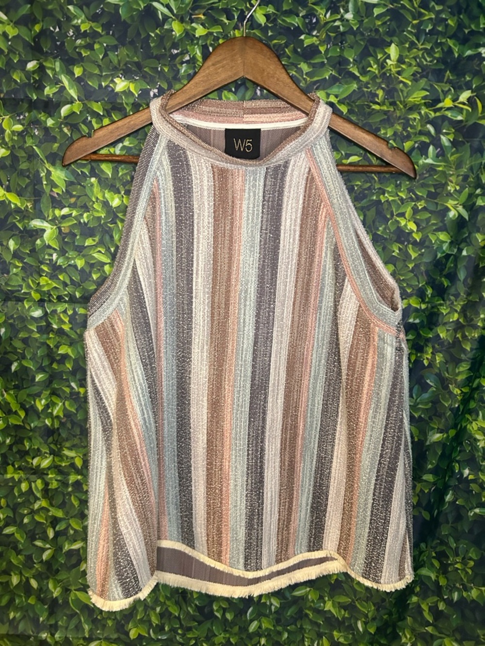 W5 Metallic Striped Halter Top in Blush, Mint, Gray
